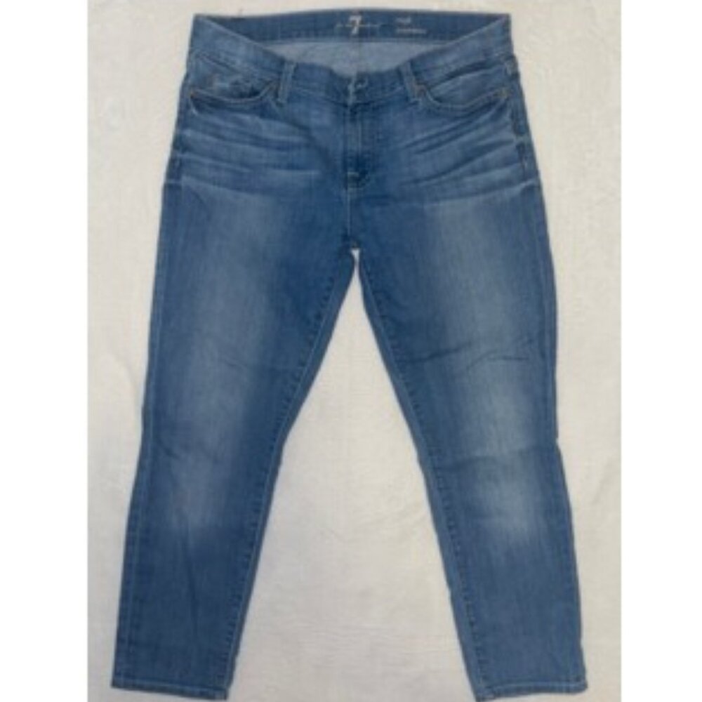 7 for All Mankind Crop Roxanne Jeans Women 30x25 Blue Denim Slim Fit Ankle Mid